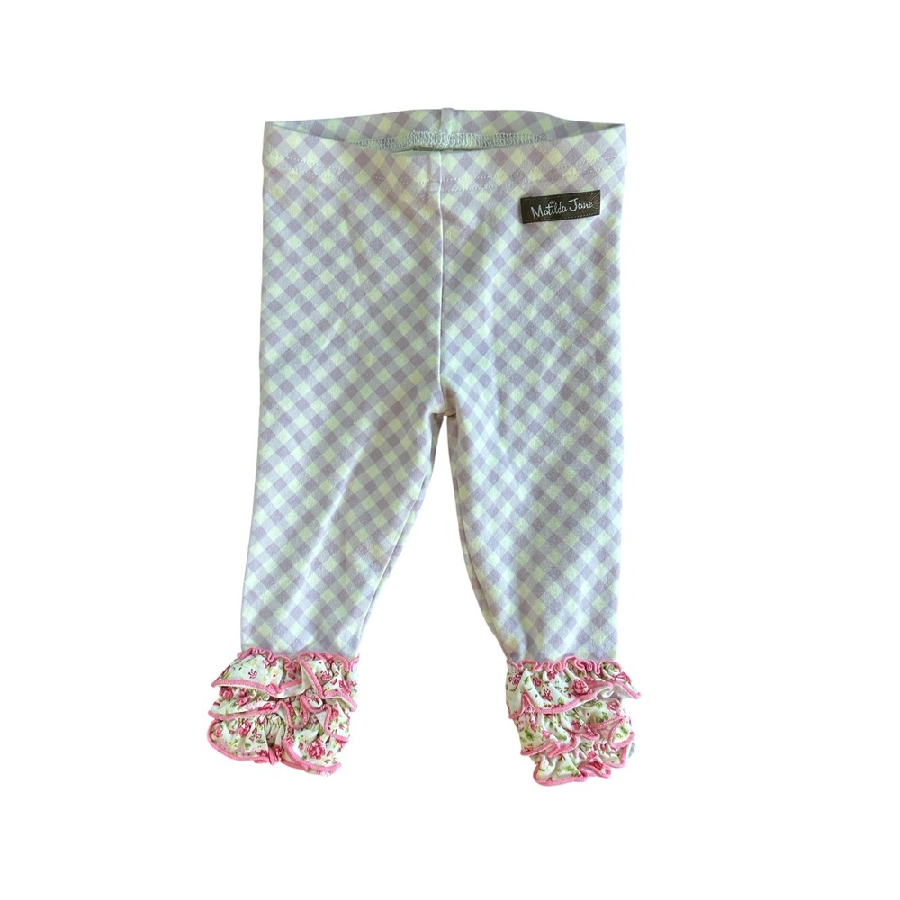 Matilda Jane Baby Girls Purple Gingham Ruffle Leggings Floral Trim 6-12M Cottage